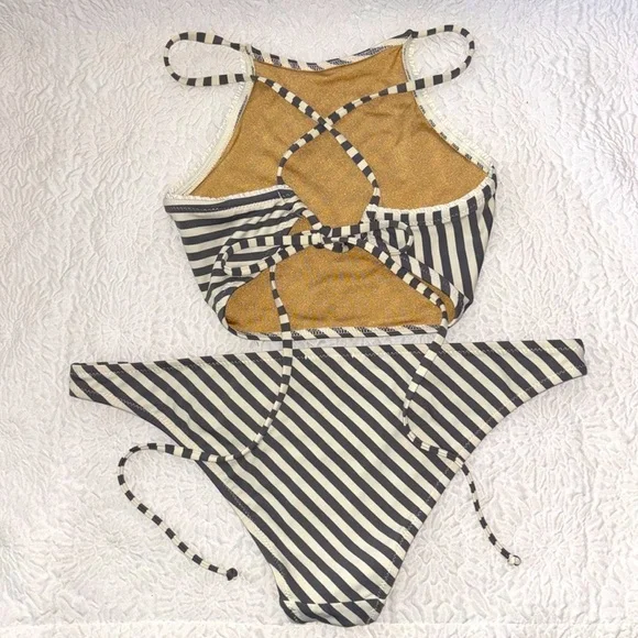 Made by Dawn Coral Top & Bottom Stone Stripe Bikini Set